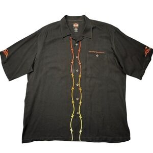 Harley Davidson Tori Richards Silk Camp Shirt Mens 2XL Black Flame Loop Collar
